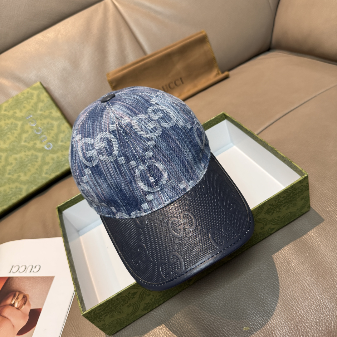 配盒子布袋，Gucci(古奇)新款原单棒球帽， 帆布拼皮，专柜热卖款，1:1开模订制，原版帆布料+头层牛