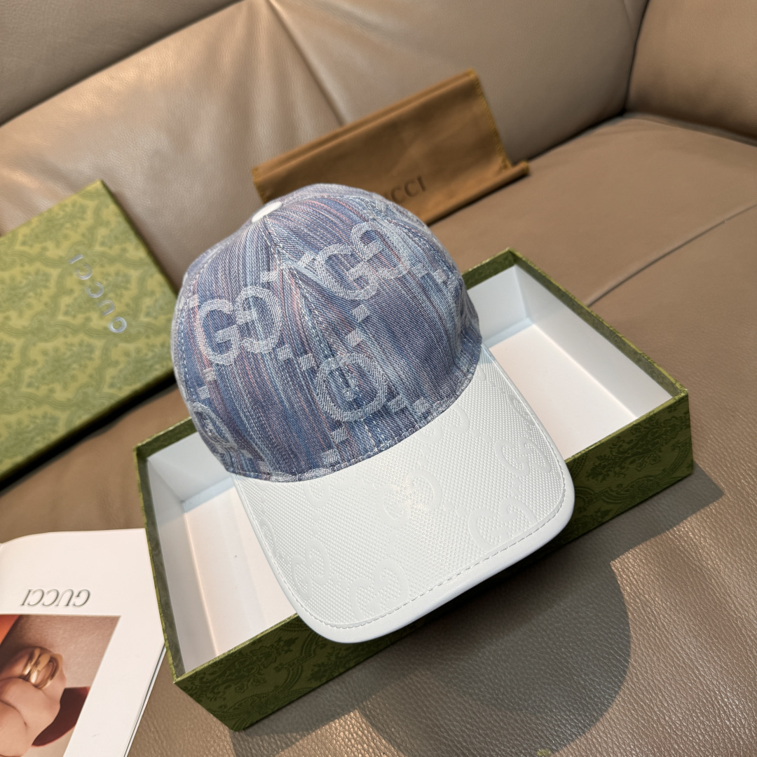 配盒子布袋，Gucci(古奇)新款原单棒球帽， 帆布拼皮，专柜热卖款，1:1开模订制，原版帆布料+头层牛