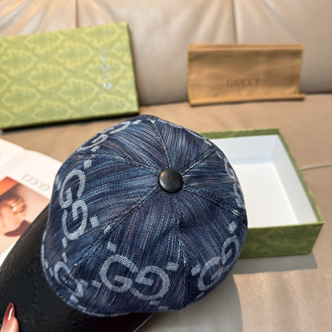 配盒子布袋，Gucci(古奇)新款原单棒球帽， 帆布拼皮，专柜热卖款，1:1开模订制，原版帆布料+头层牛
