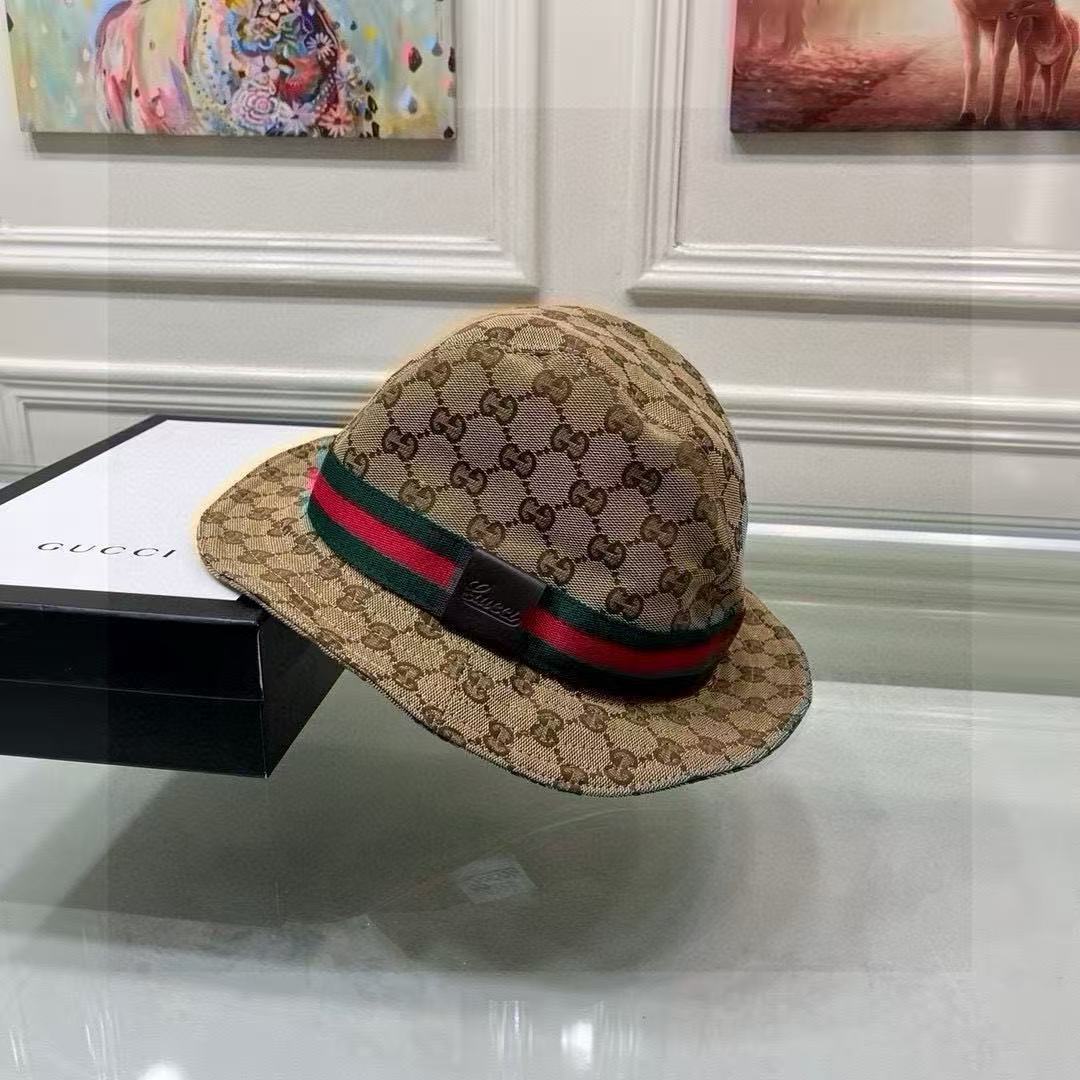 配包装布袋，Guc*i古奇经典款原单渔夫帽， 红绿织带，专柜1:1开模订制，原版帆布料+头层牛皮，轻盈透
