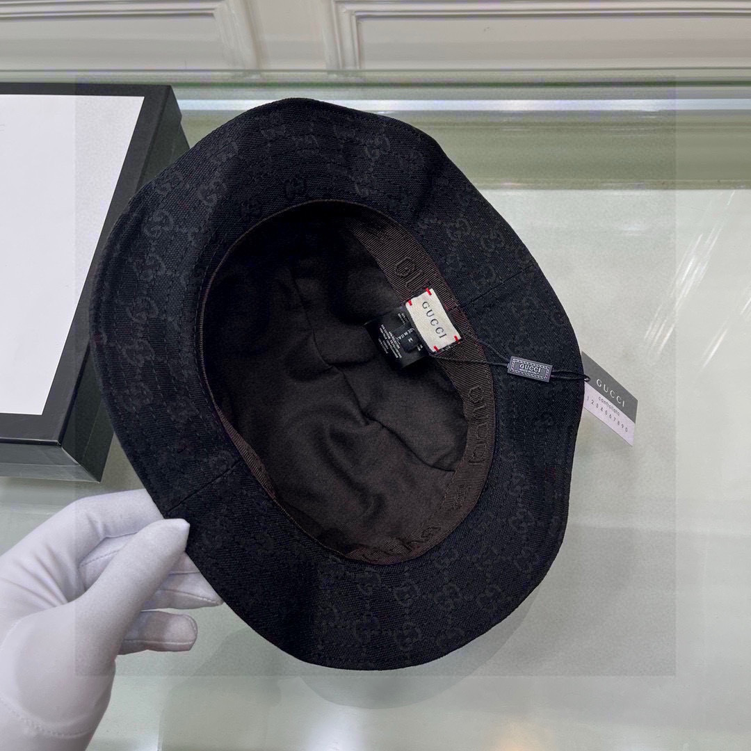 配包装布袋，Guc*i古奇经典款原单渔夫帽， 红绿织带，专柜1:1开模订制，原版帆布料+头层牛皮，轻盈透