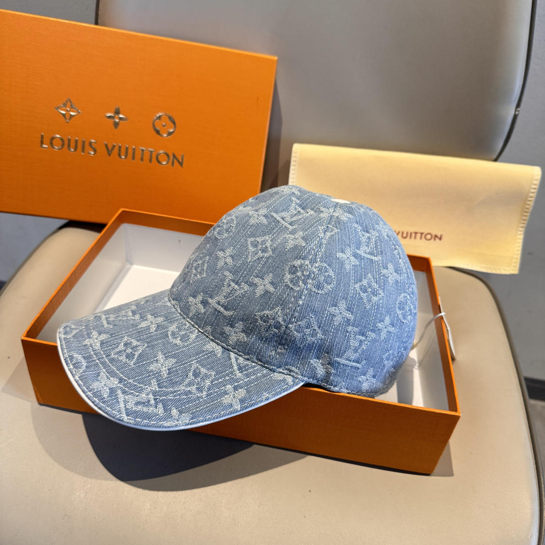 配盒子布袋，LV路易威登新款原单棒球帽，LV牛仔提花，专柜1:1开模订制，原版帆布面料+头层牛皮，轻盈透