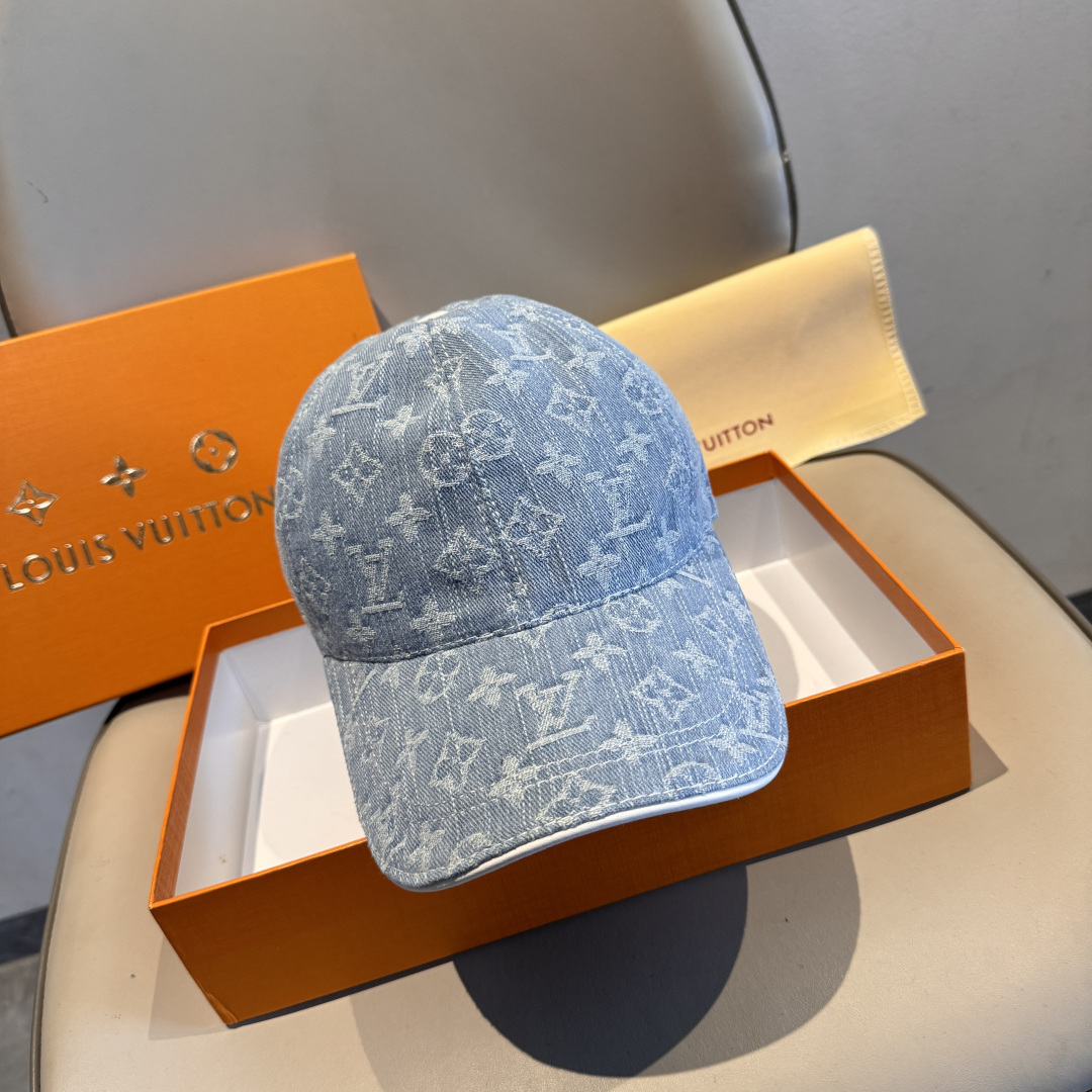 配盒子布袋，LV路易威登新款原单棒球帽，LV牛仔提花，专柜1:1开模订制，原版帆布面料+头层牛皮，轻盈透