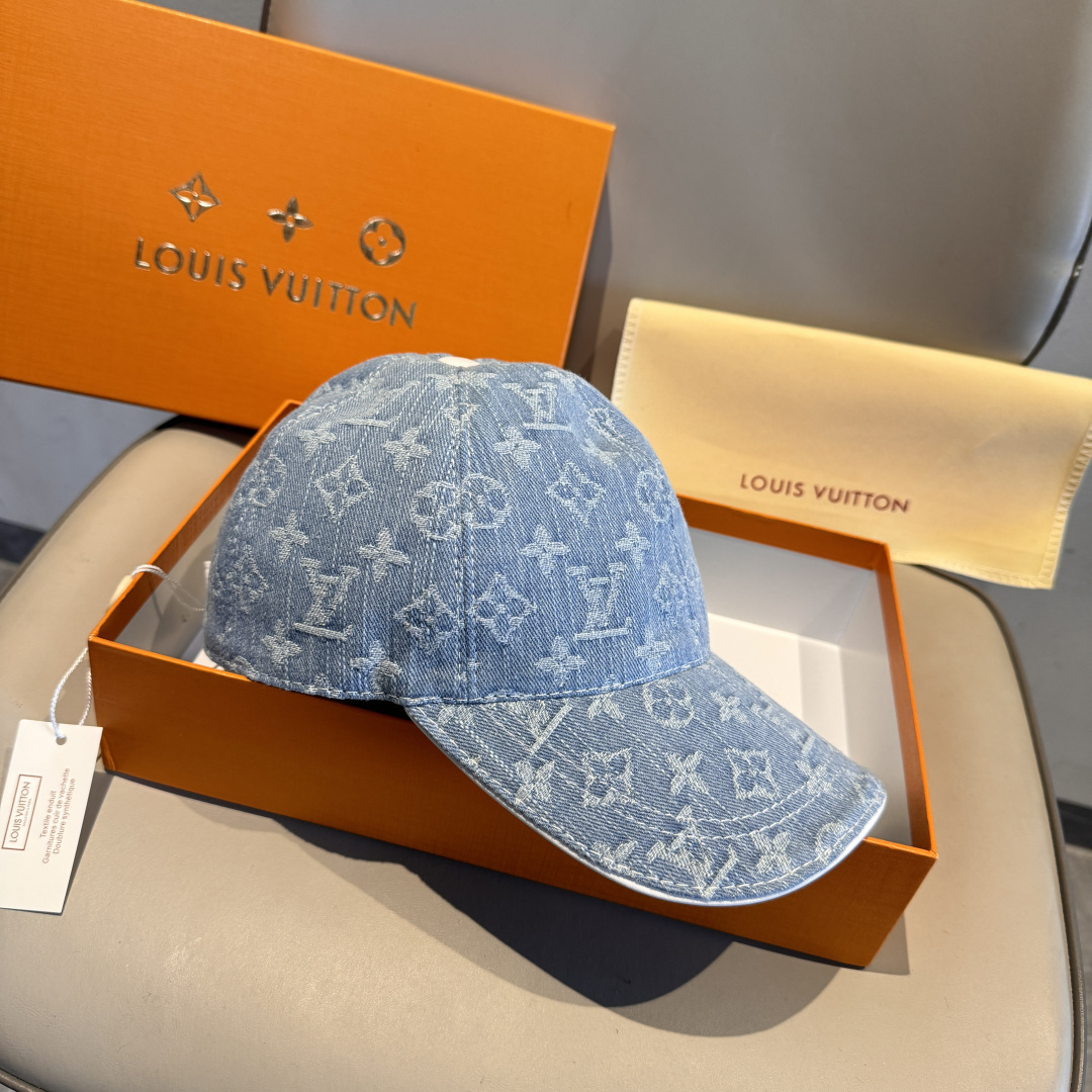 配盒子布袋，LV路易威登新款原单棒球帽，LV牛仔提花，专柜1:1开模订制，原版帆布面料+头层牛皮，轻盈透