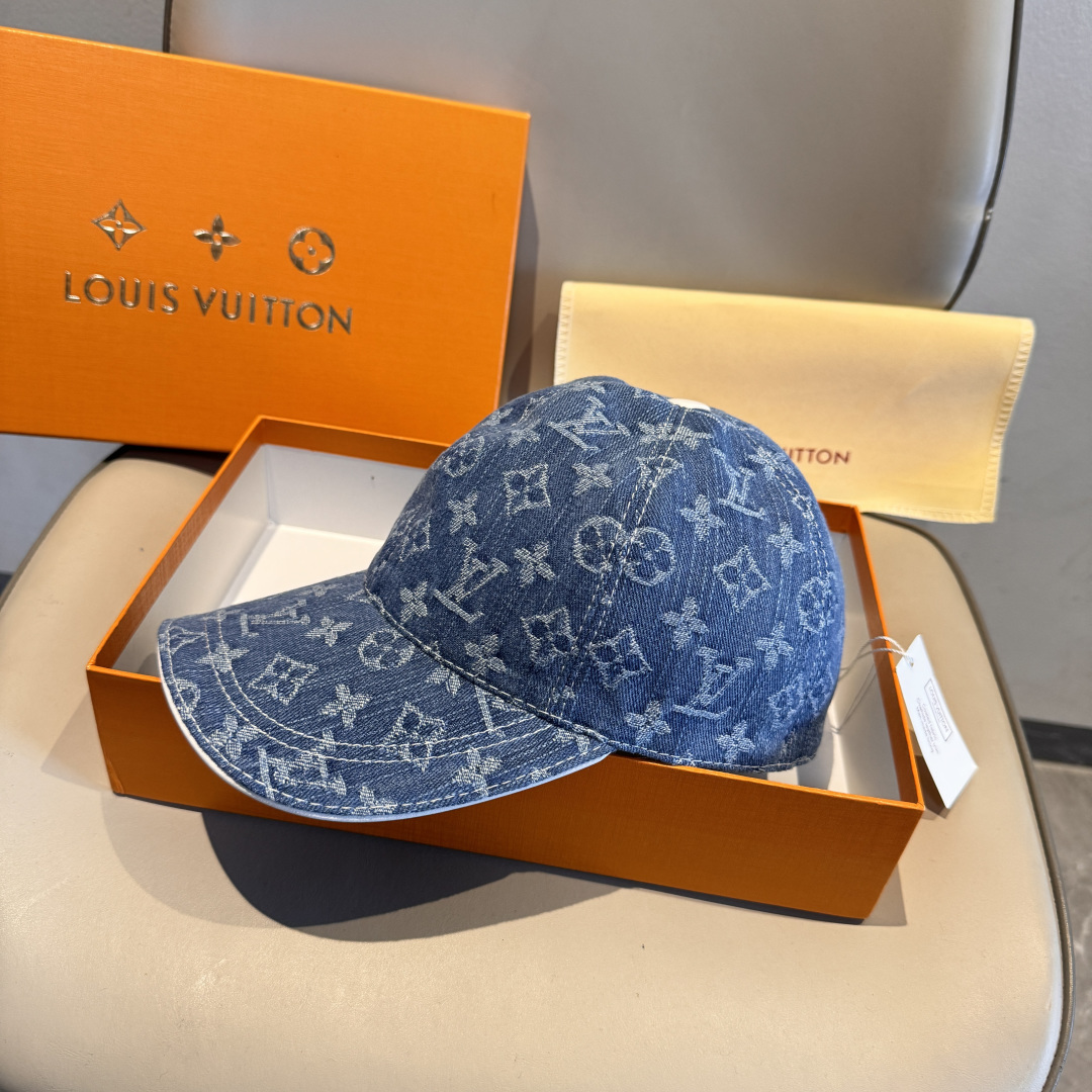 配盒子布袋，LV路易威登新款原单棒球帽，LV牛仔提花，专柜1:1开模订制，原版帆布面料+头层牛皮，轻盈透