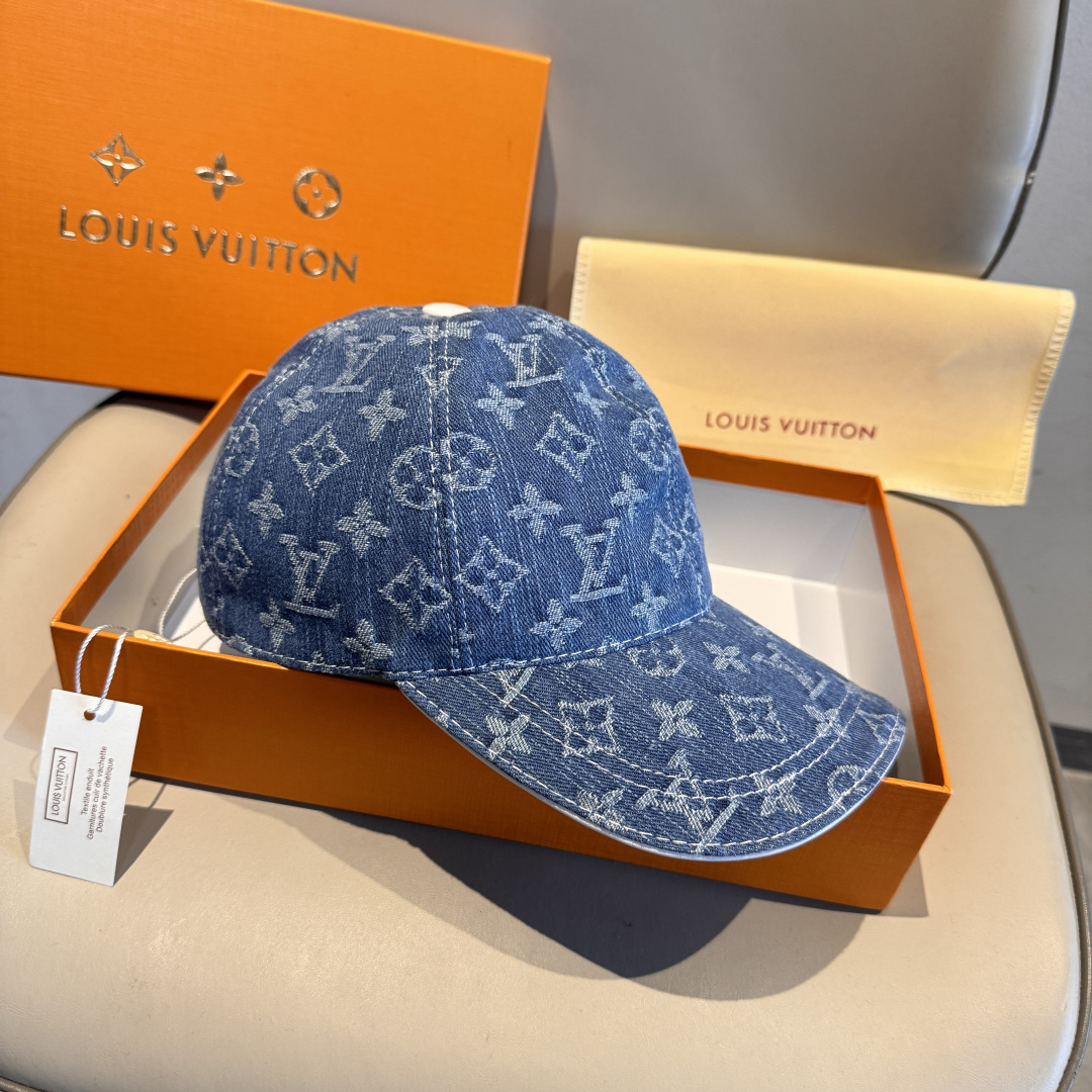 配盒子布袋，LV路易威登新款原单棒球帽，LV牛仔提花，专柜1:1开模订制，原版帆布面料+头层牛皮，轻盈透