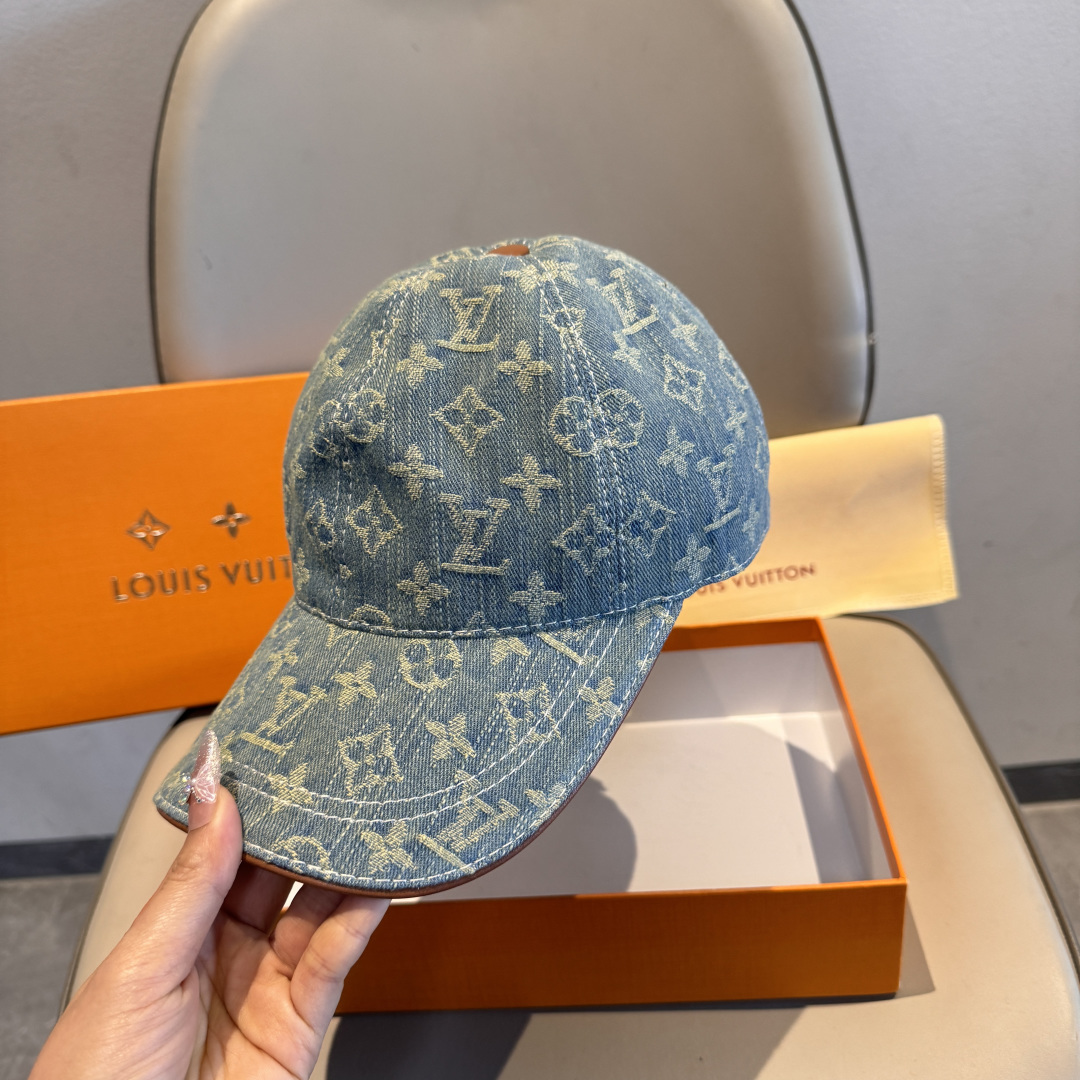 配盒子布袋，LV路易威登新款原单棒球帽，LV牛仔提花，专柜1:1开模订制，原版帆布面料+头层牛皮，轻盈透