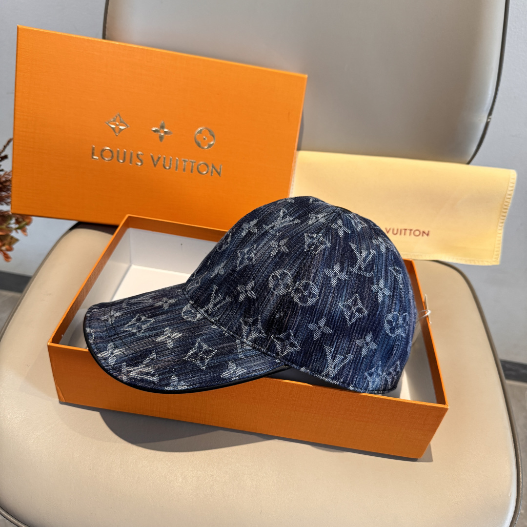 配盒子布袋，LV路易威登新款原单棒球帽，LV牛仔提花，专柜1:1开模订制，原版帆布面料+头层牛皮，轻盈透