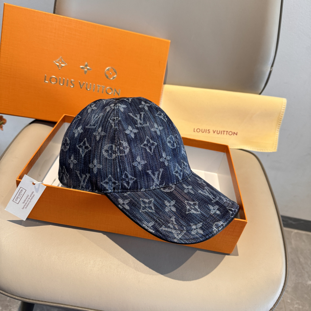 配盒子布袋，LV路易威登新款原单棒球帽，LV牛仔提花，专柜1:1开模订制，原版帆布面料+头层牛皮，轻盈透