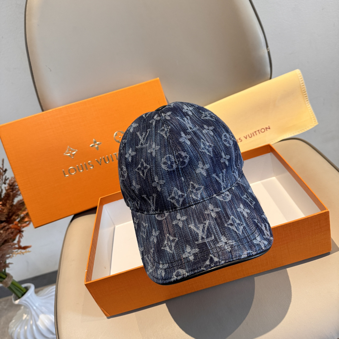 配盒子布袋，LV路易威登新款原单棒球帽，LV牛仔提花，专柜1:1开模订制，原版帆布面料+头层牛皮，轻盈透