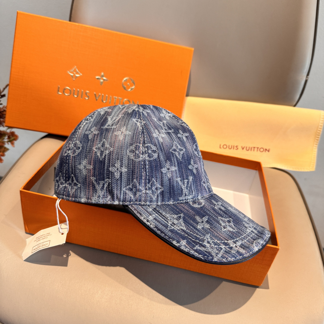 配盒子布袋，LV路易威登新款原单棒球帽，LV牛仔提花，专柜1:1开模订制，原版帆布面料+头层牛皮，轻盈透