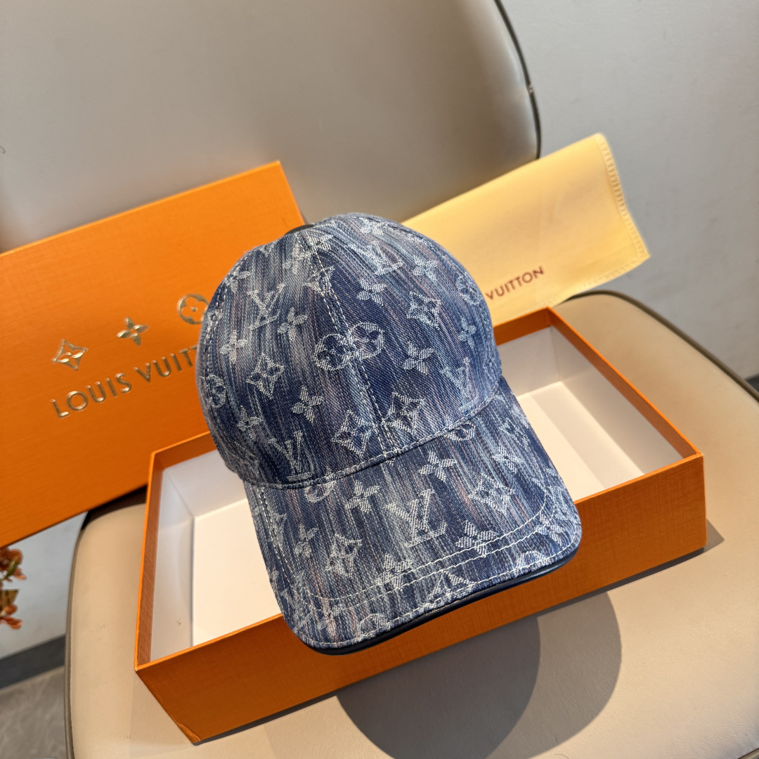 配盒子布袋，LV路易威登新款原单棒球帽，LV牛仔提花，专柜1:1开模订制，原版帆布面料+头层牛皮，轻盈透