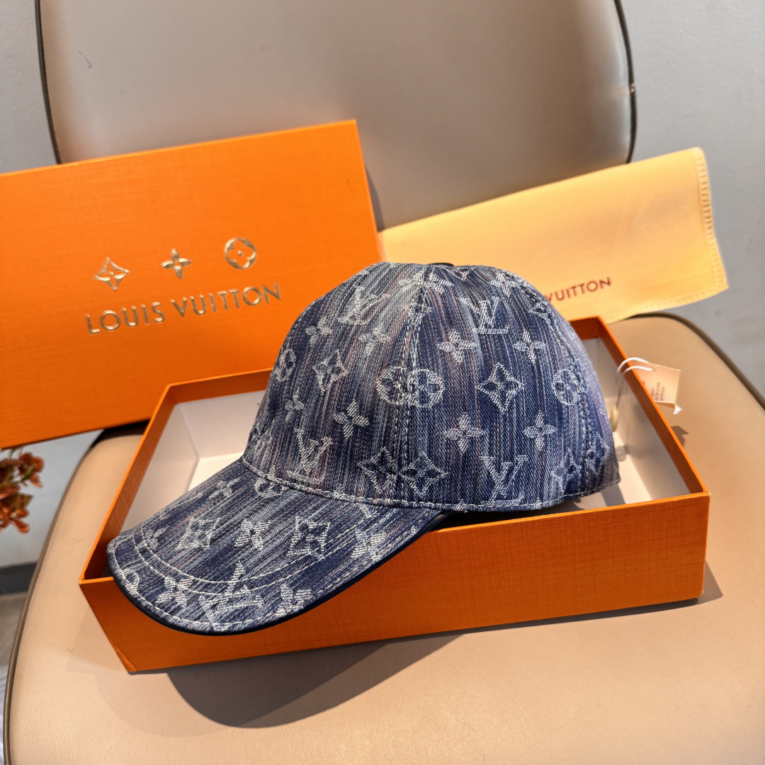 配盒子布袋，LV路易威登新款原单棒球帽，LV牛仔提花，专柜1:1开模订制，原版帆布面料+头层牛皮，轻盈透