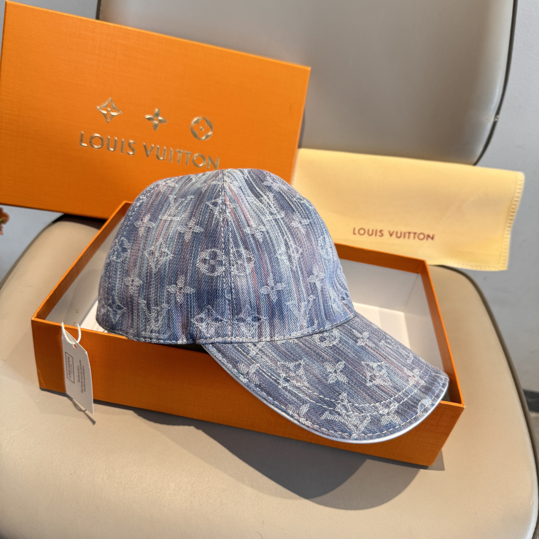 配盒子布袋，LV路易威登新款原单棒球帽，LV牛仔提花，专柜1:1开模订制，原版帆布面料+头层牛皮，轻盈透