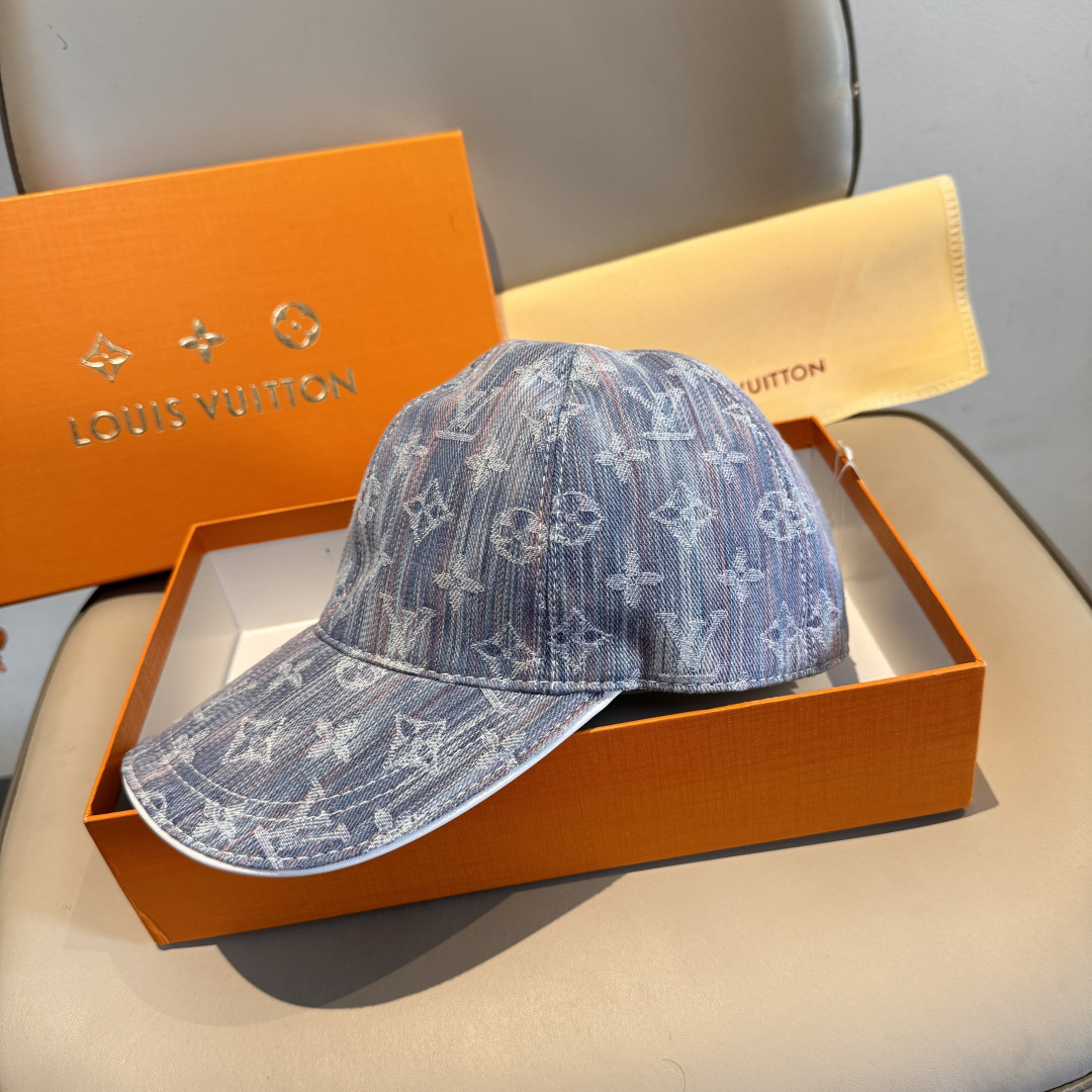 配盒子布袋，LV路易威登新款原单棒球帽，LV牛仔提花，专柜1:1开模订制，原版帆布面料+头层牛皮，轻盈透