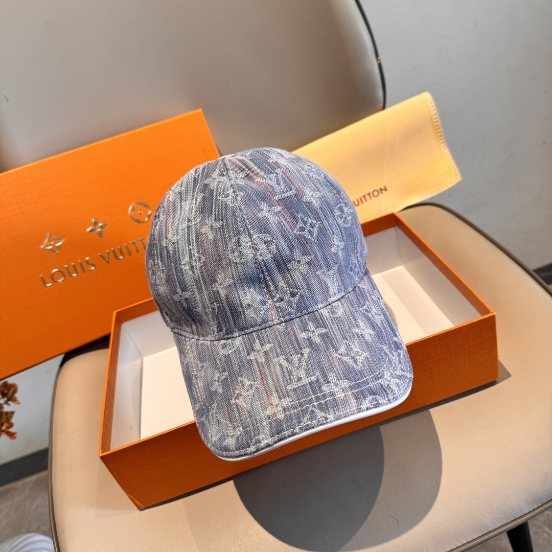 配盒子布袋，LV路易威登新款原单棒球帽，LV牛仔提花，专柜1:1开模订制，原版帆布面料+头层牛皮，轻盈透