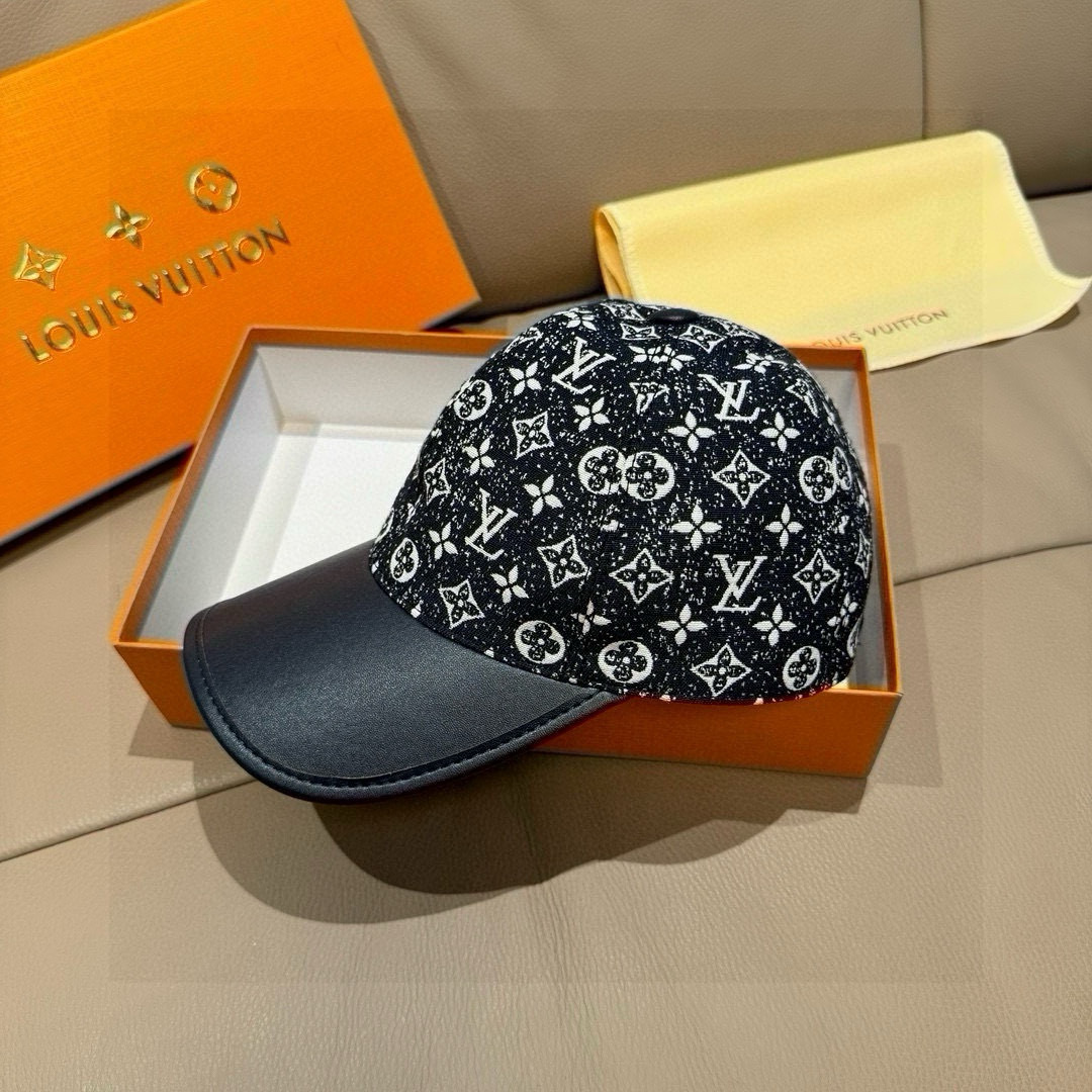 Louis Vuitton 配盒子布袋 LV(路易威登)新款 棒球帽 牛皮拼接 1:1开模订制 牛仔布料
