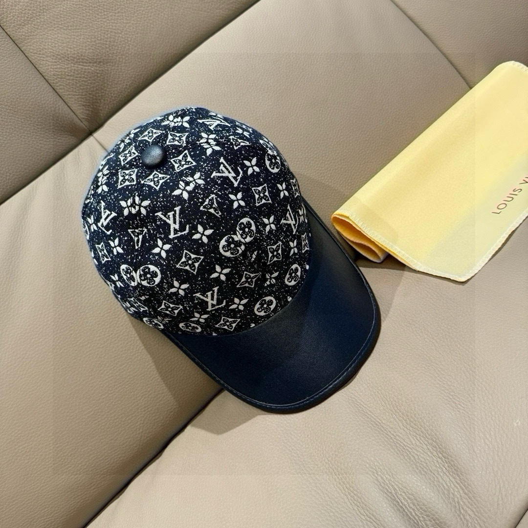 Louis Vuitton 配盒子布袋 LV(路易威登)新款 棒球帽 牛皮拼接 1:1开模订制 牛仔布料