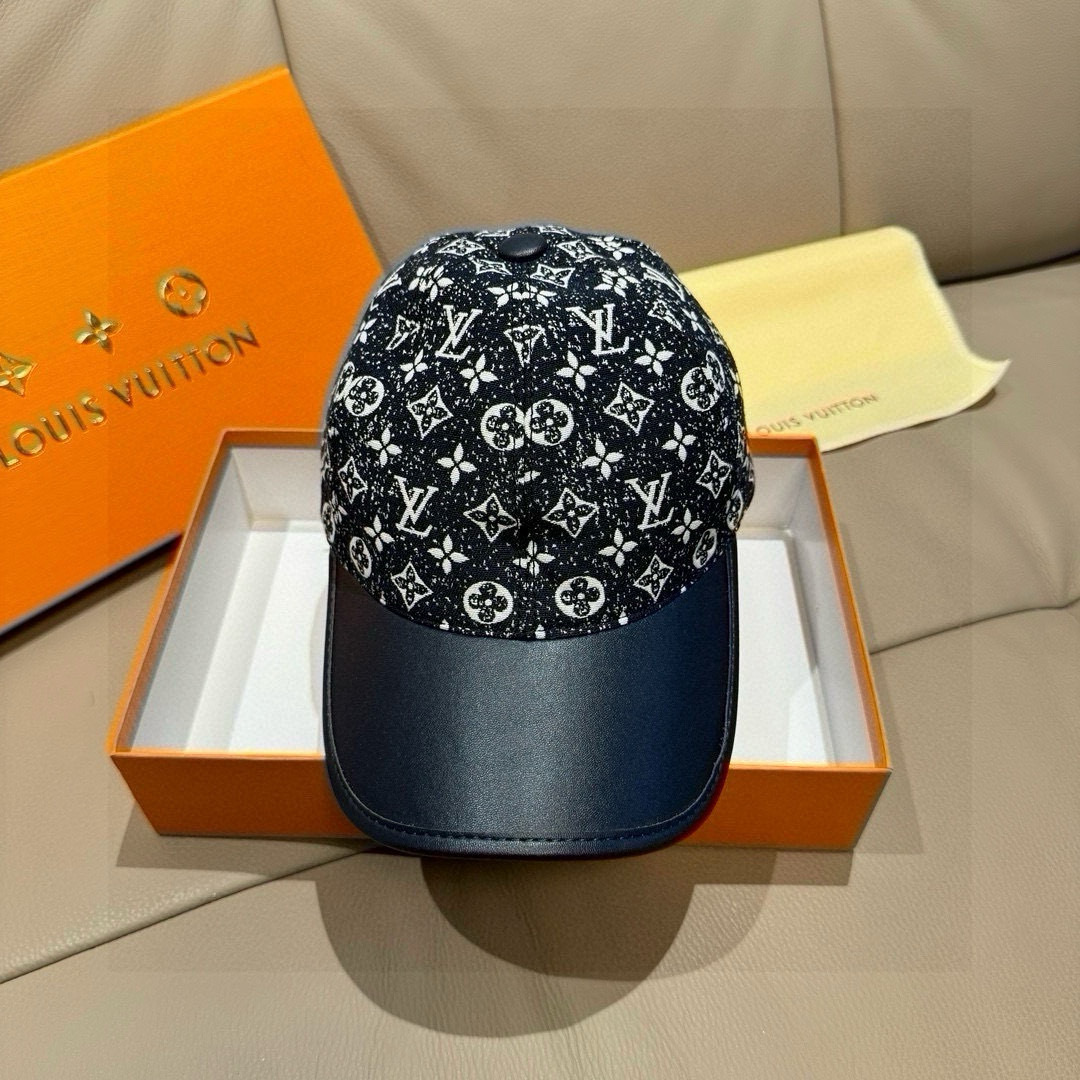 Louis Vuitton 配盒子布袋 LV(路易威登)新款 棒球帽 牛皮拼接 1:1开模订制 牛仔布料