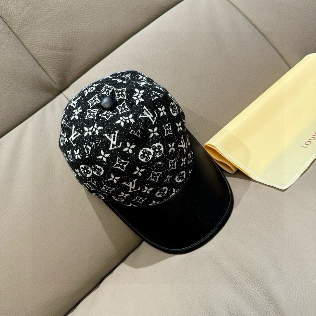 Louis Vuitton 配盒子布袋 LV(路易威登)新款 棒球帽 牛皮拼接 1:1开模订制 牛仔布料