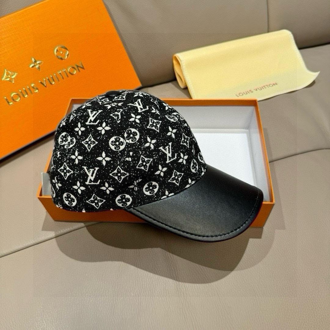 Louis Vuitton 配盒子布袋 LV(路易威登)新款 棒球帽 牛皮拼接 1:1开模订制 牛仔布料