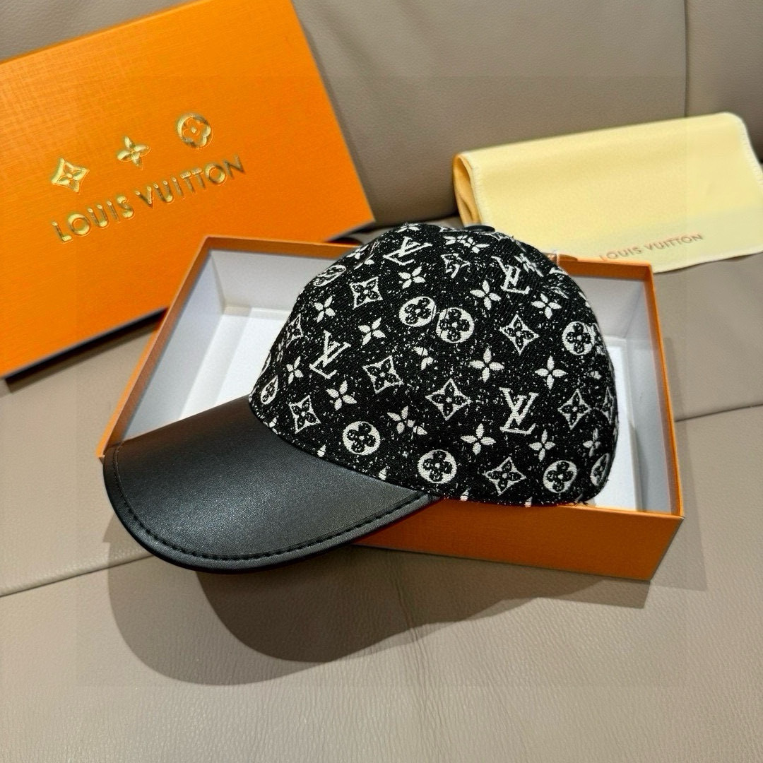 Louis Vuitton 配盒子布袋 LV(路易威登)新款 棒球帽 牛皮拼接 1:1开模订制 牛仔布料