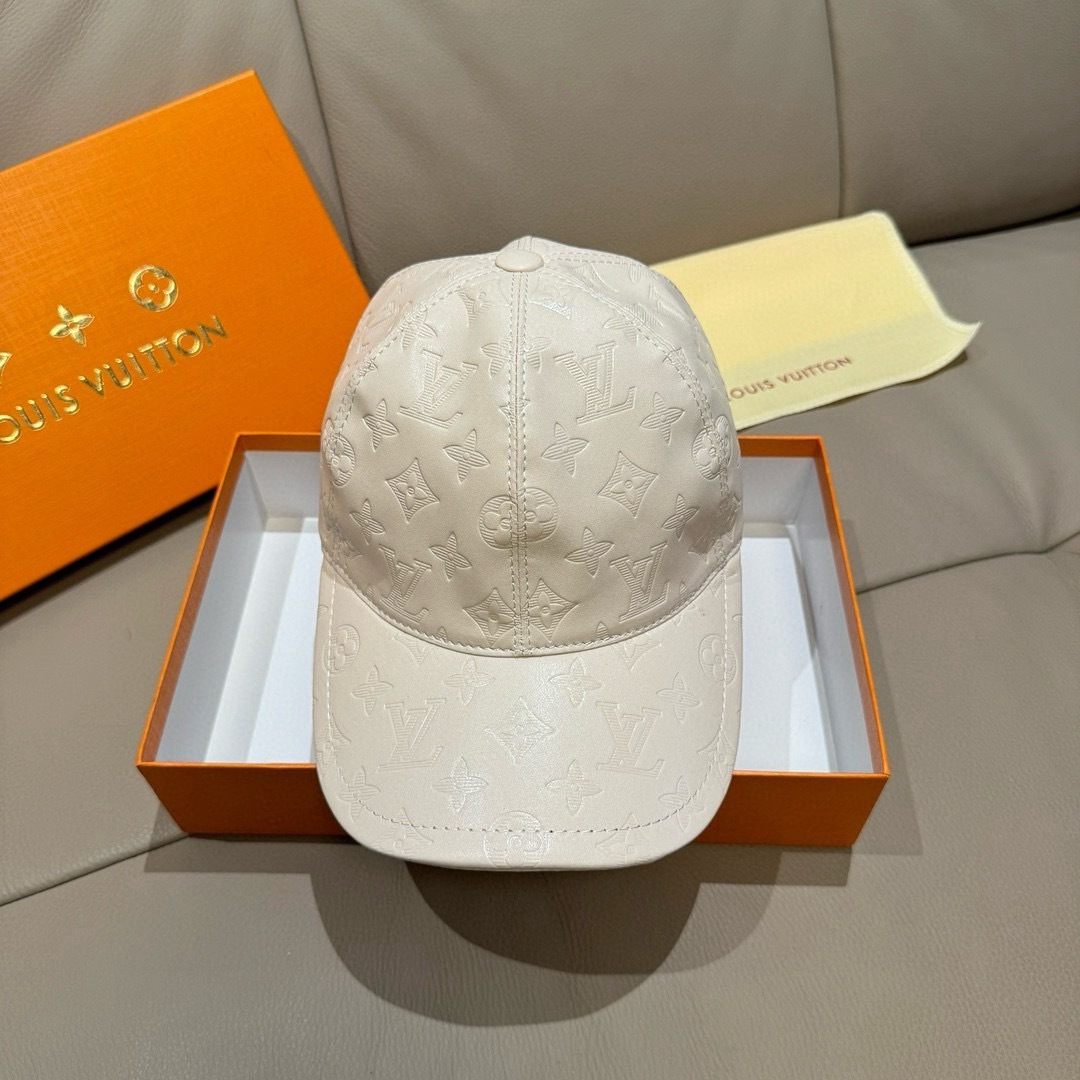 Louis Vuitton 配盒子布袋 LV路易威登新款 棒球帽 真皮印花 1:1开模订制 精准对花 头层牛皮+纯棉内里