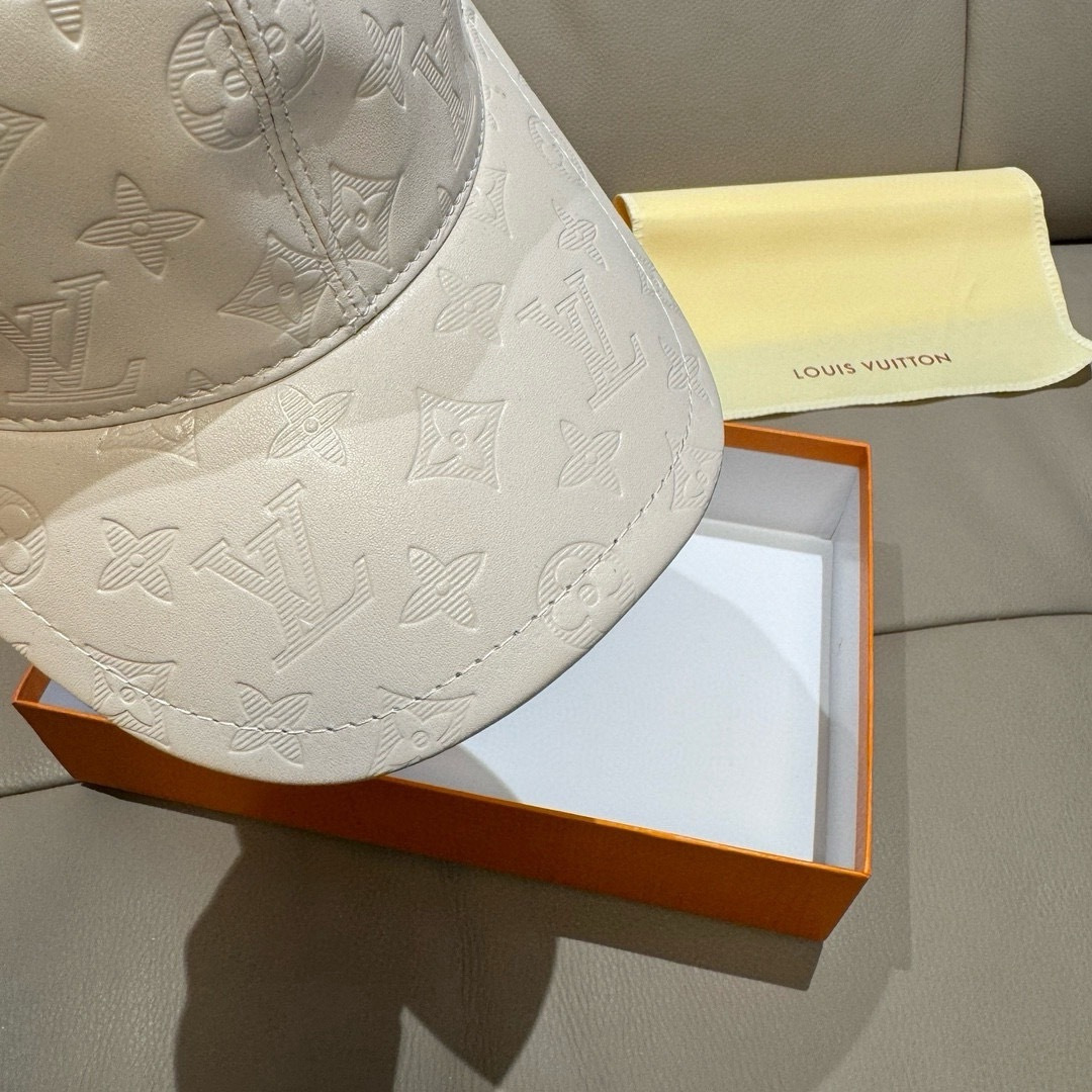 Louis Vuitton 配盒子布袋 LV路易威登新款 棒球帽 真皮印花 1:1开模订制 精准对花 头层牛皮+纯棉内里