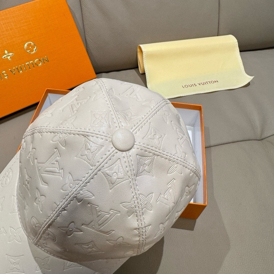 Louis Vuitton 配盒子布袋 LV路易威登新款 棒球帽 真皮印花 1:1开模订制 精准对花 头层牛皮+纯棉内里