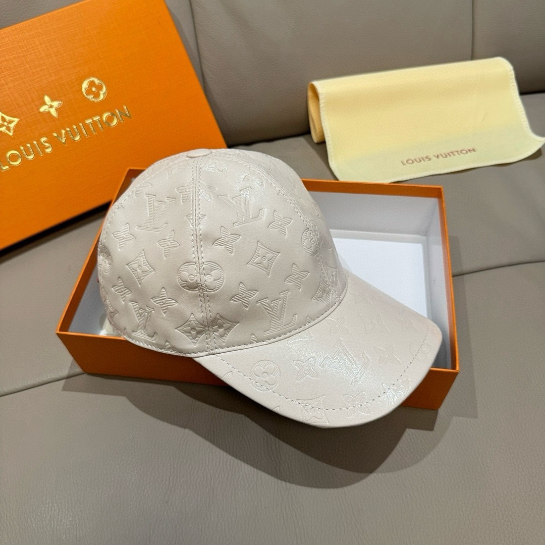 Louis Vuitton 配盒子布袋 LV路易威登新款 棒球帽 真皮印花 1:1开模订制 精准对花 头层牛皮+纯棉内里