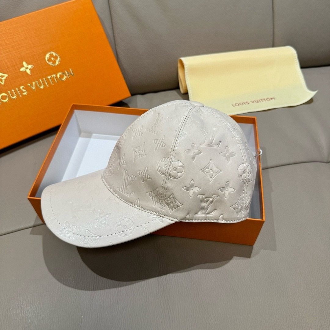 Louis Vuitton 配盒子布袋 LV路易威登新款 棒球帽 真皮印花 1:1开模订制 精准对花 头层牛皮+纯棉内里