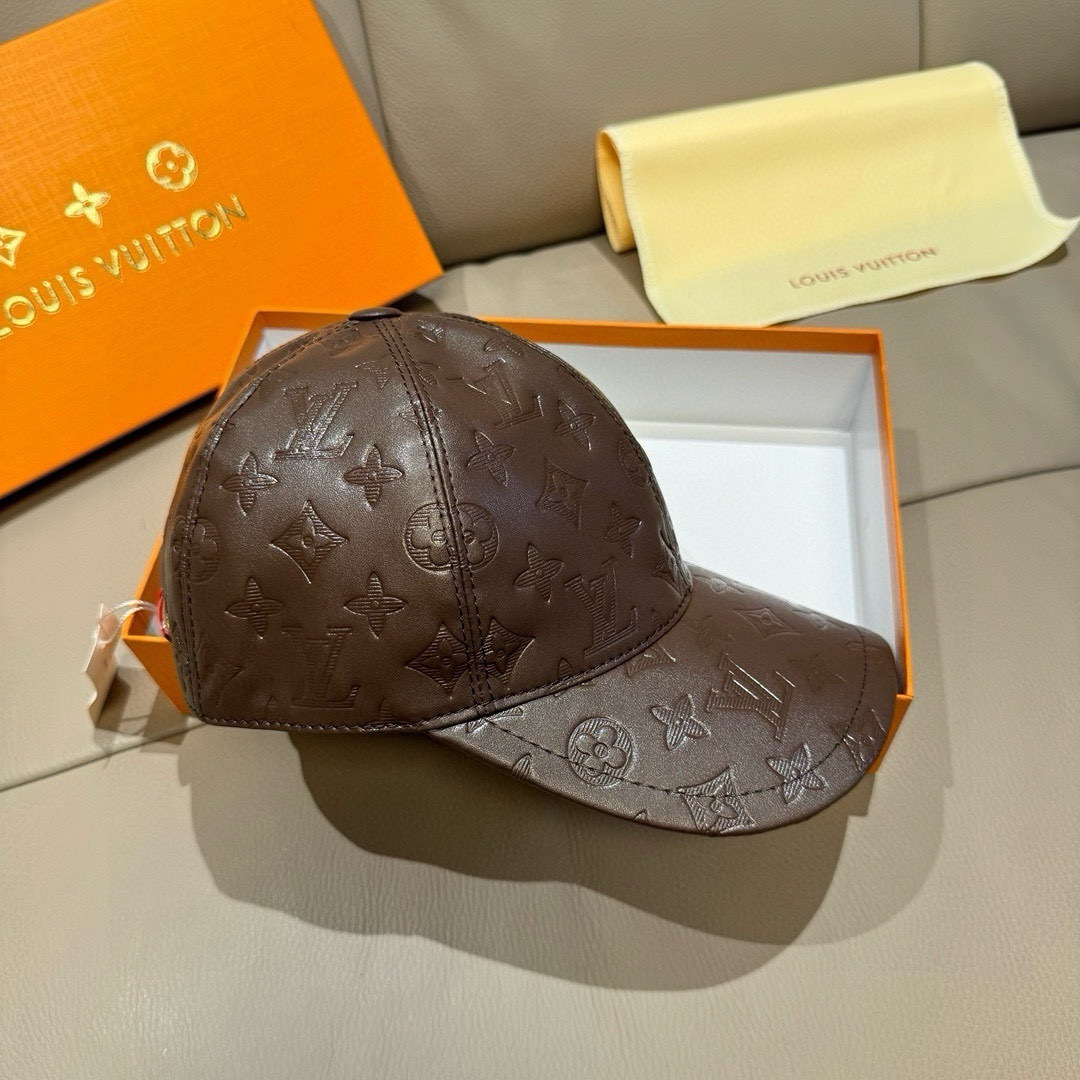 Louis Vuitton 配盒子布袋 LV路易威登新款 棒球帽 真皮印花 1:1开模订制 精准对花 头层牛皮+纯棉内里