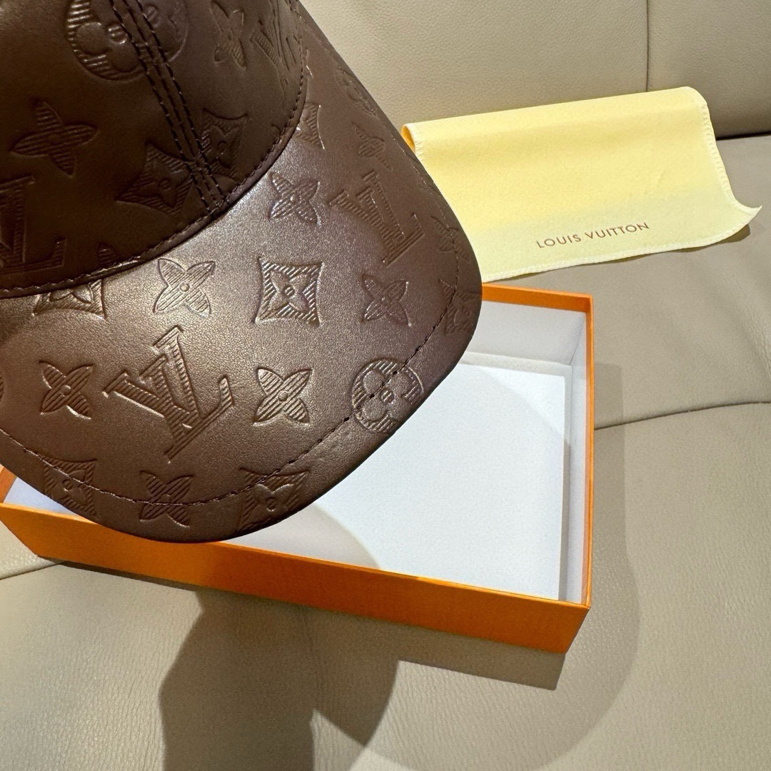 Louis Vuitton 配盒子布袋 LV路易威登新款 棒球帽 真皮印花 1:1开模订制 精准对花 头层牛皮+纯棉内里