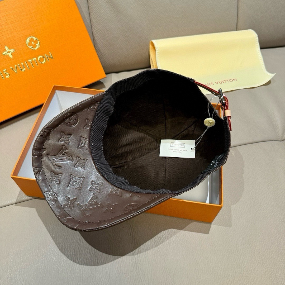 Louis Vuitton 配盒子布袋 LV路易威登新款 棒球帽 真皮印花 1:1开模订制 精准对花 头层牛皮+纯棉内里