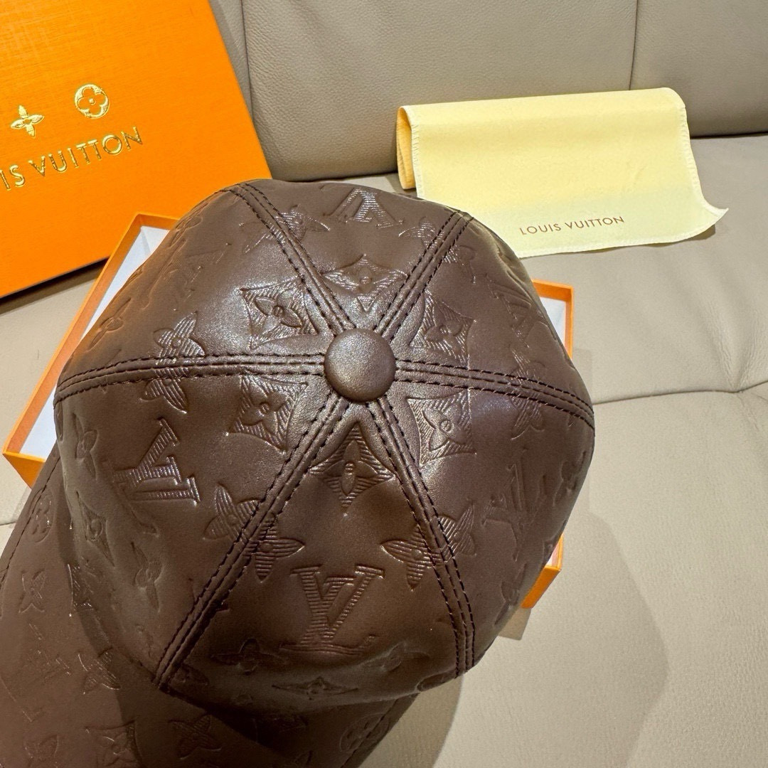 Louis Vuitton 配盒子布袋 LV路易威登新款 棒球帽 真皮印花 1:1开模订制 精准对花 头层牛皮+纯棉内里
