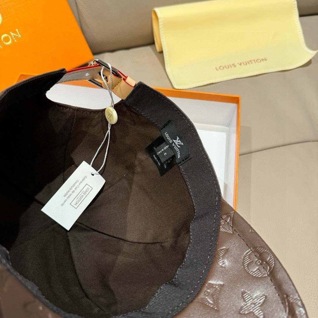 Louis Vuitton 配盒子布袋 LV路易威登新款 棒球帽 真皮印花 1:1开模订制 精准对花 头层牛皮+纯棉内里