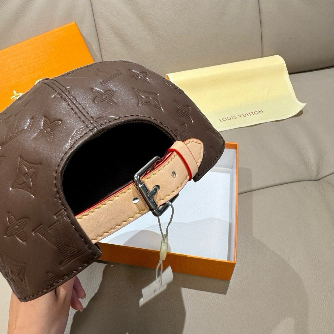 Louis Vuitton 配盒子布袋 LV路易威登新款 棒球帽 真皮印花 1:1开模订制 精准对花 头层牛皮+纯棉内里