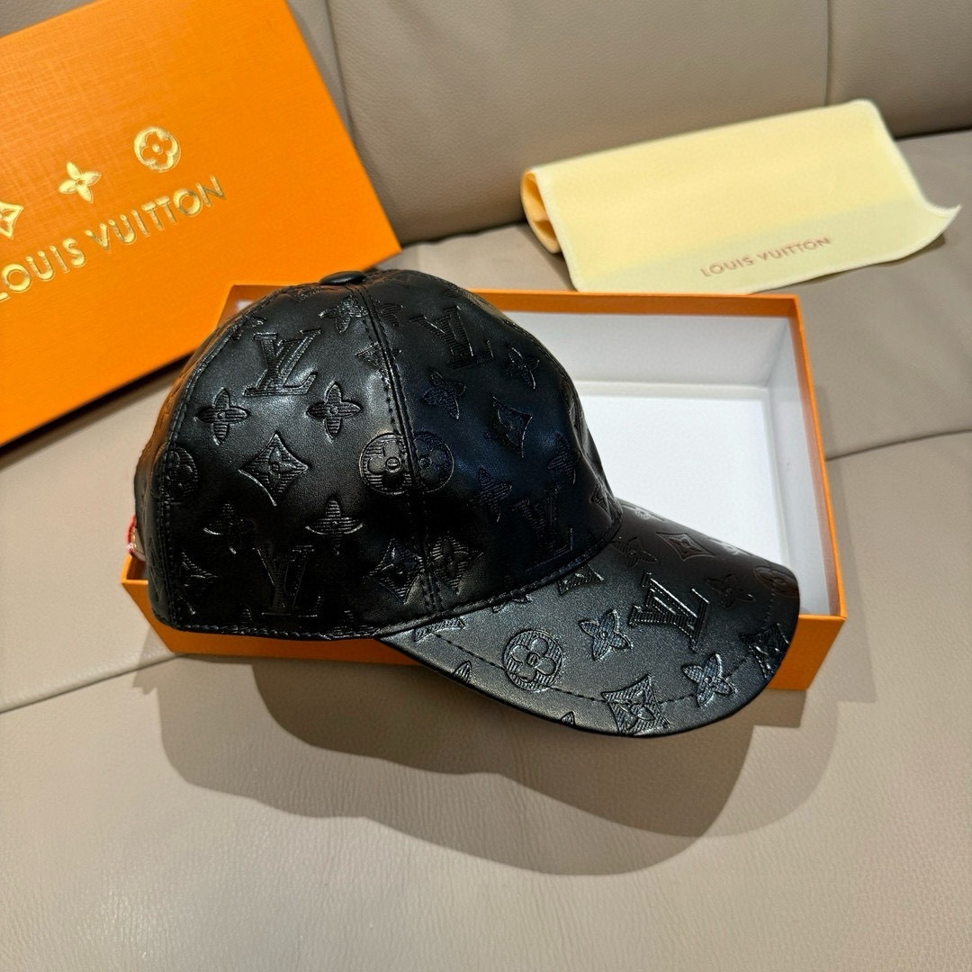 Louis Vuitton 配盒子布袋 LV路易威登新款 棒球帽 真皮印花 1:1开模订制 精准对花 头层牛皮+纯棉内里