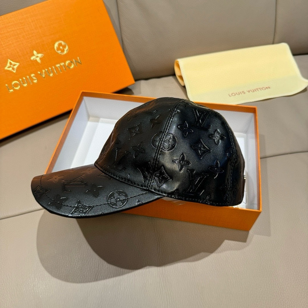 Louis Vuitton 配盒子布袋 LV路易威登新款 棒球帽 真皮印花 1:1开模订制 精准对花 头层牛皮+纯棉内里