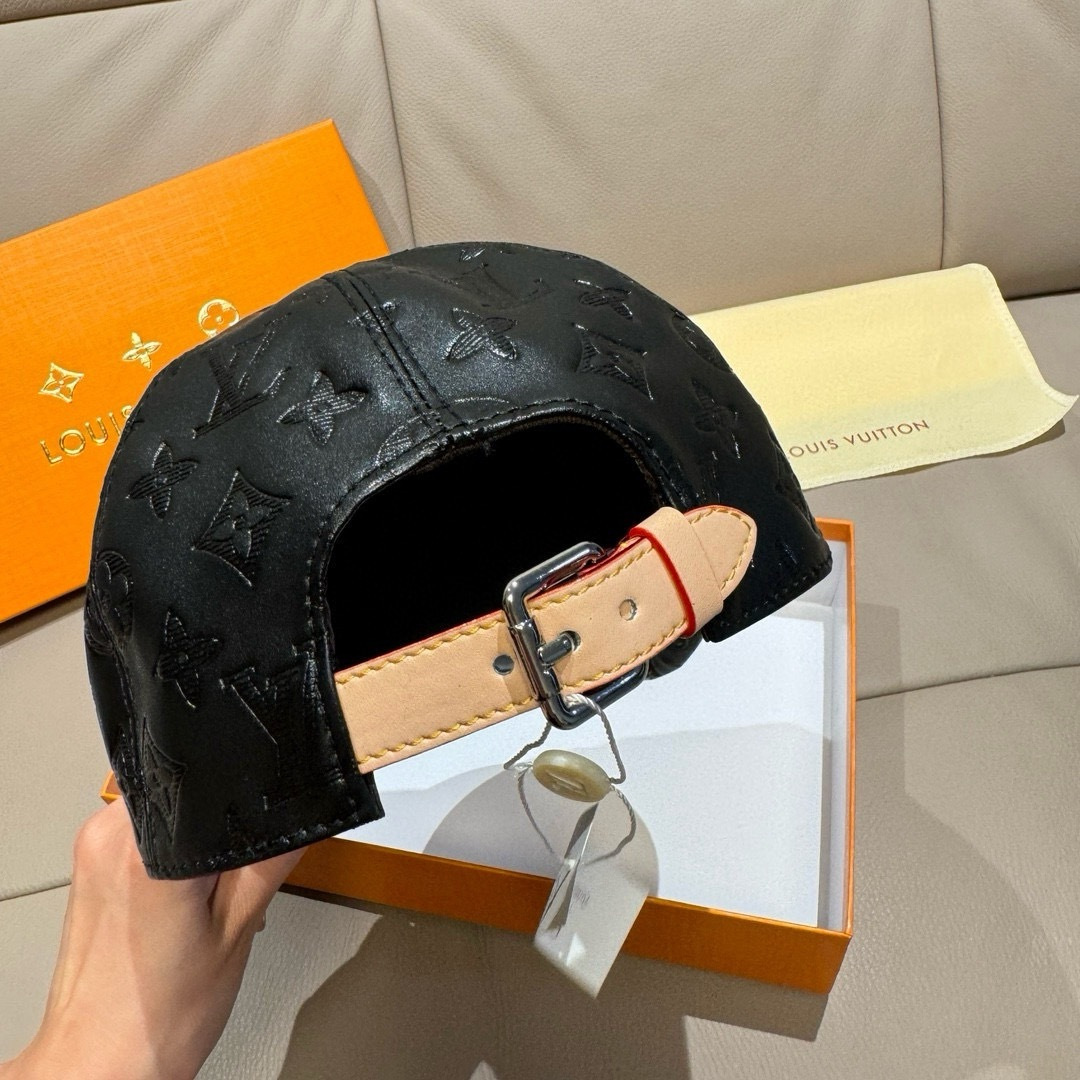 Louis Vuitton 配盒子布袋 LV路易威登新款 棒球帽 真皮印花 1:1开模订制 精准对花 头层牛皮+纯棉内里