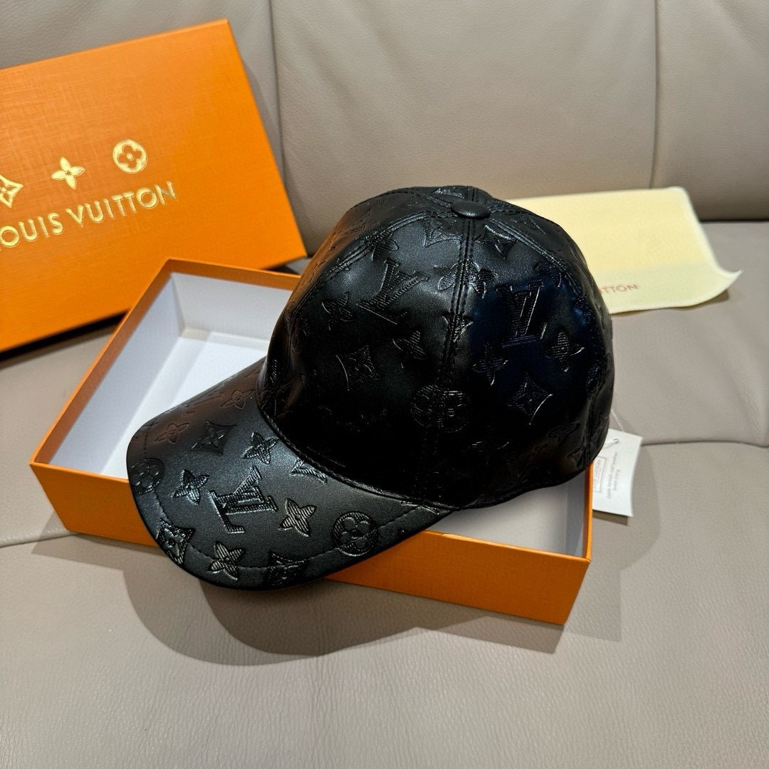 Louis Vuitton 配盒子布袋 LV路易威登新款 棒球帽 真皮印花 1:1开模订制 精准对花 头层牛皮+纯棉内里