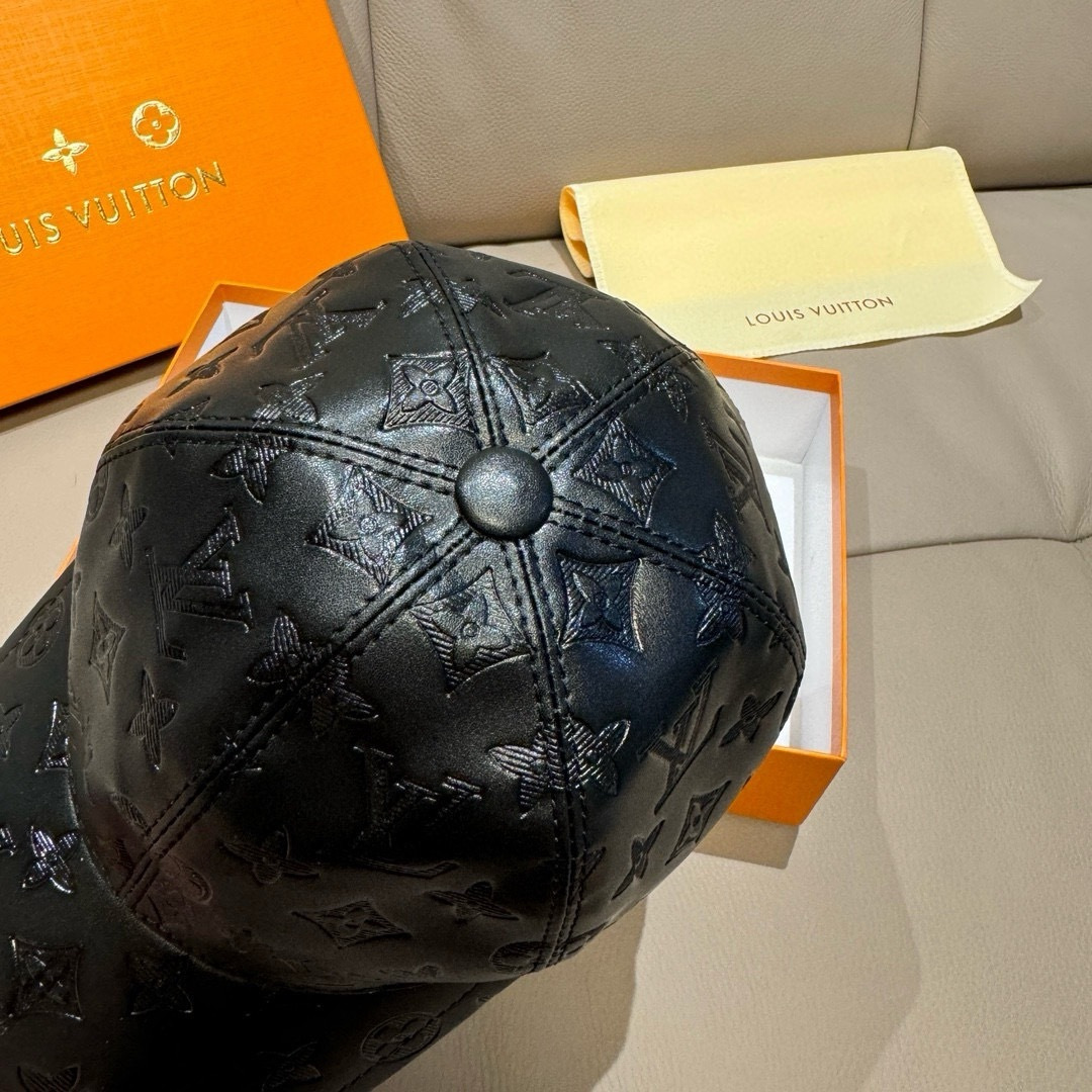 Louis Vuitton 配盒子布袋 LV路易威登新款 棒球帽 真皮印花 1:1开模订制 精准对花 头层牛皮+纯棉内里