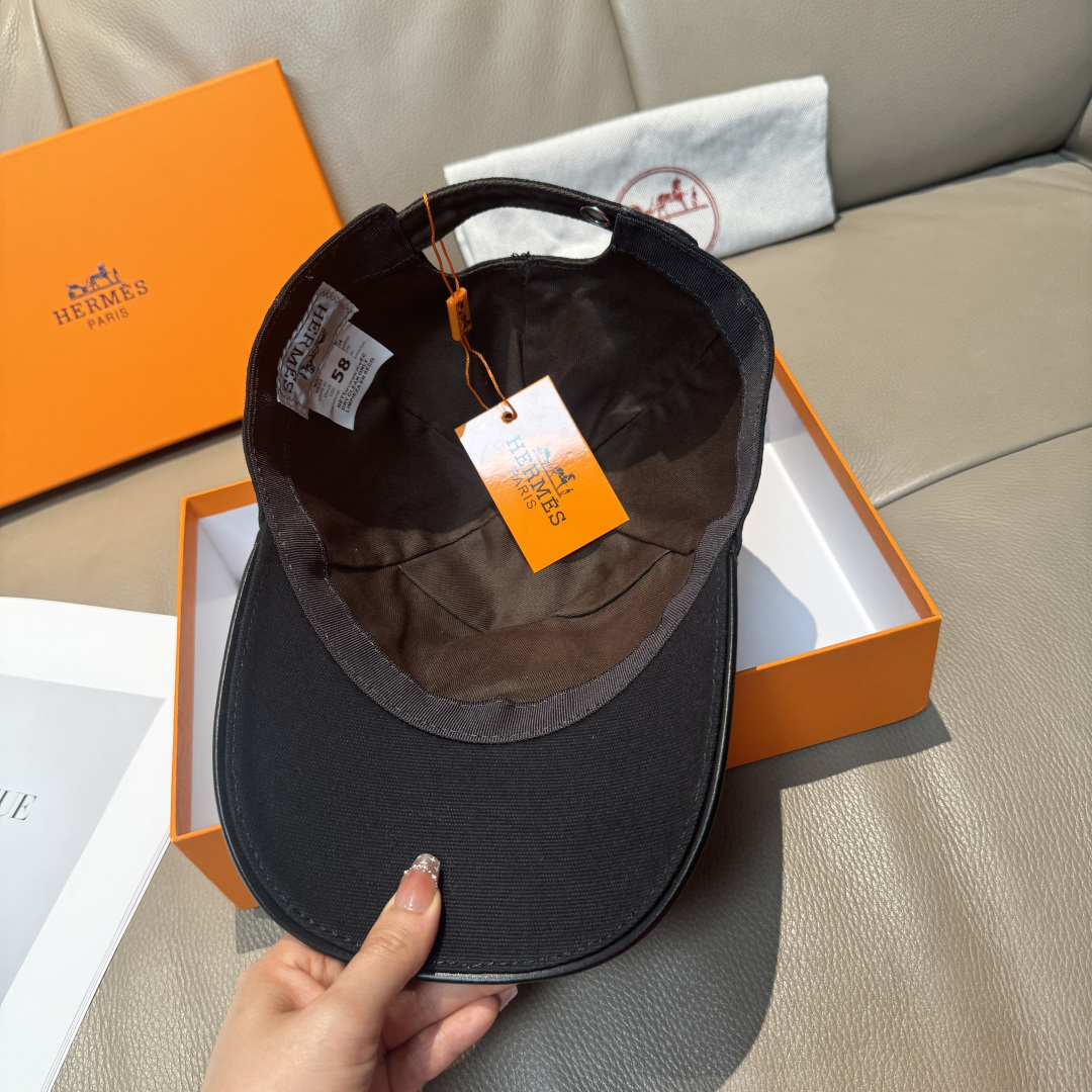 配盒子布袋，HERMÈS (爱马仕)原单棒球帽，经典H， 正品开模订制，原版透气帆布面料+头层牛皮，原厂