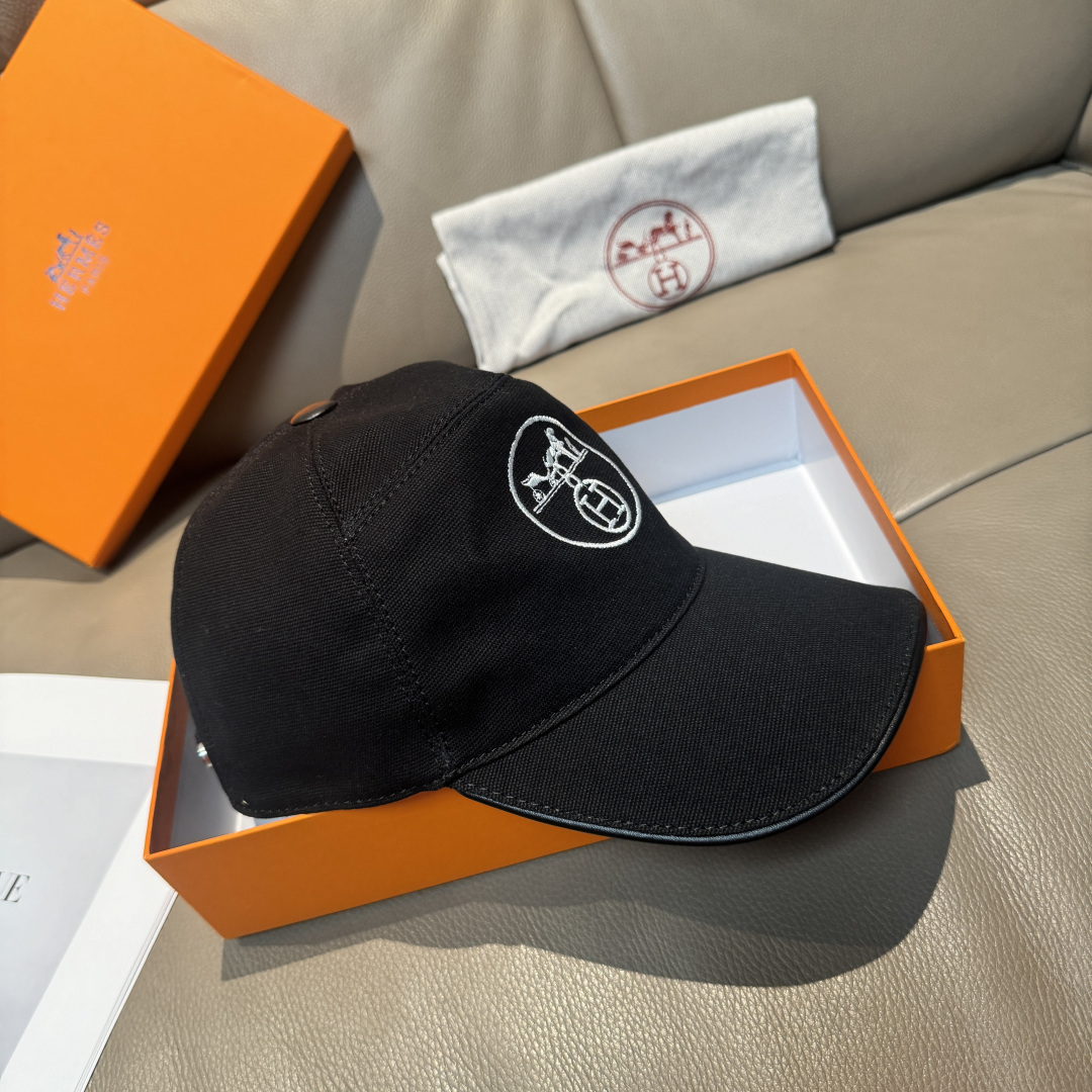 配盒子布袋，HERMÈS (爱马仕)原单棒球帽，经典H， 正品开模订制，原版透气帆布面料+头层牛皮，原厂