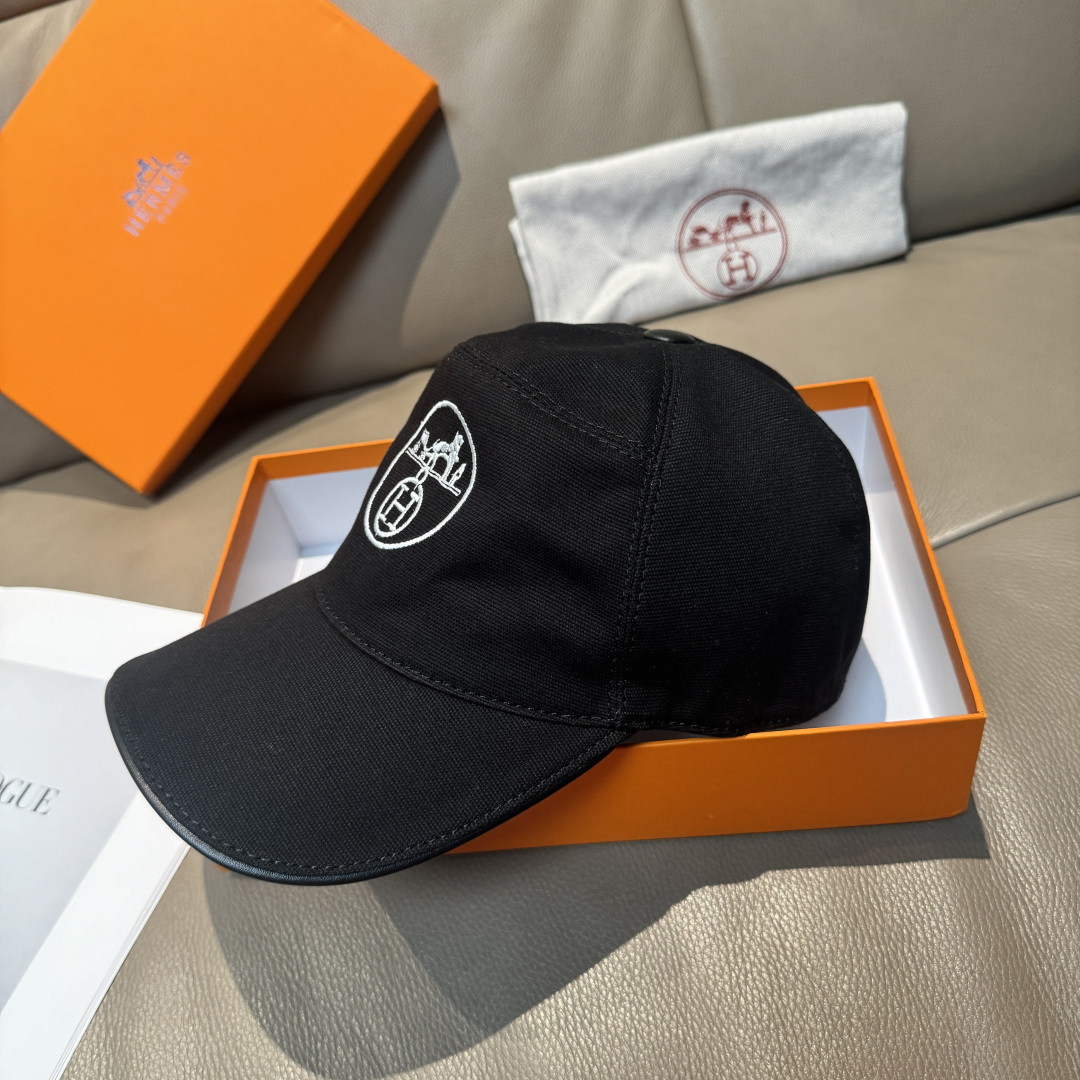 Hermès 配盒子布袋 HERMÈS (爱马仕) 棒球帽 H 开模订制 透气帆布面料+头层牛皮