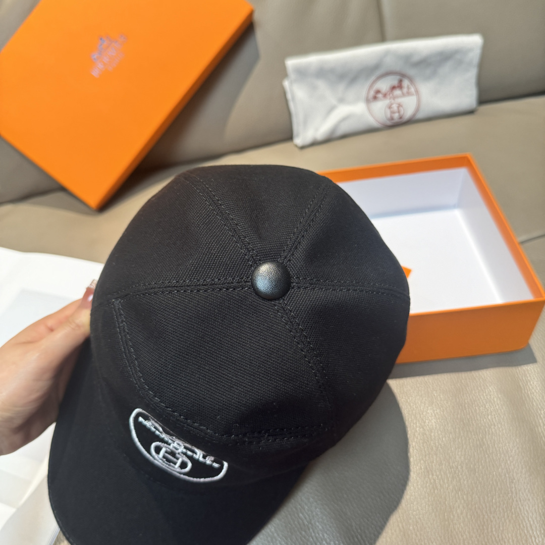配盒子布袋，HERMÈS (爱马仕)原单棒球帽，经典H， 正品开模订制，原版透气帆布面料+头层牛皮，原厂