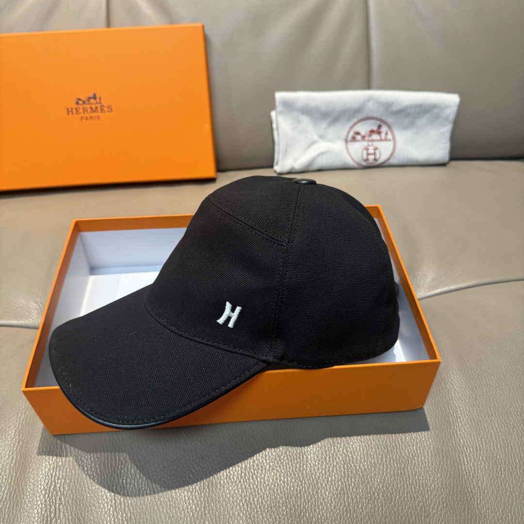 Hermès 配盒子布袋 HERMÈS (爱马仕) 棒球帽 H 开模订制 透气帆布面料+头层牛皮