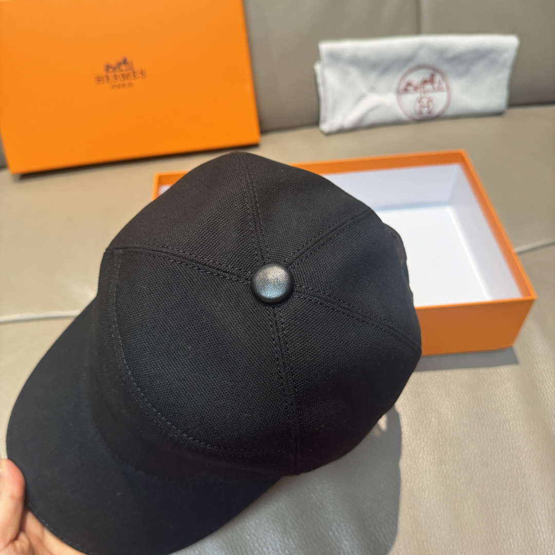 配盒子布袋，HERMÈS (爱马仕)原单棒球帽，经典H， 正品开模订制，原版透气帆布面料+头层牛皮，原厂
