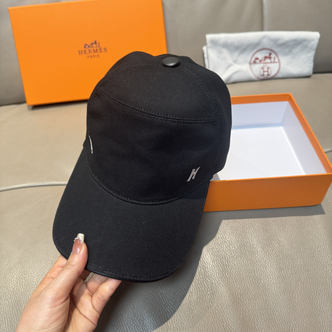 配盒子布袋，HERMÈS (爱马仕)原单棒球帽，经典H， 正品开模订制，原版透气帆布面料+头层牛皮，原厂