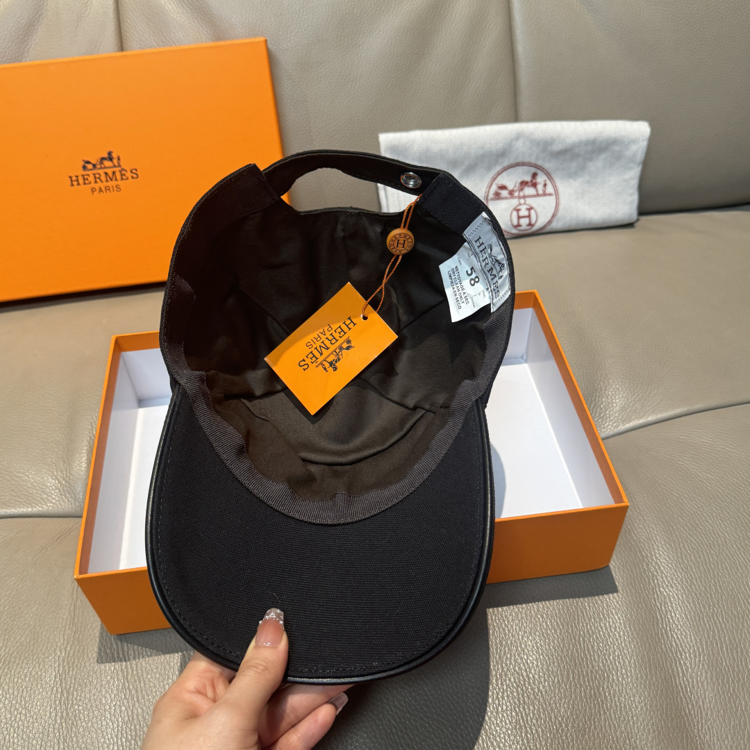 配盒子布袋，HERMÈS (爱马仕)原单棒球帽，经典H， 正品开模订制，原版透气帆布面料+头层牛皮，原厂